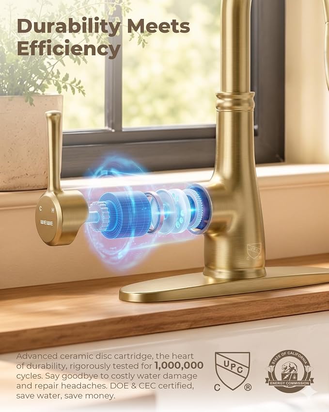 WEWE Brushed Gold Kitchen Faucet - Image 7
