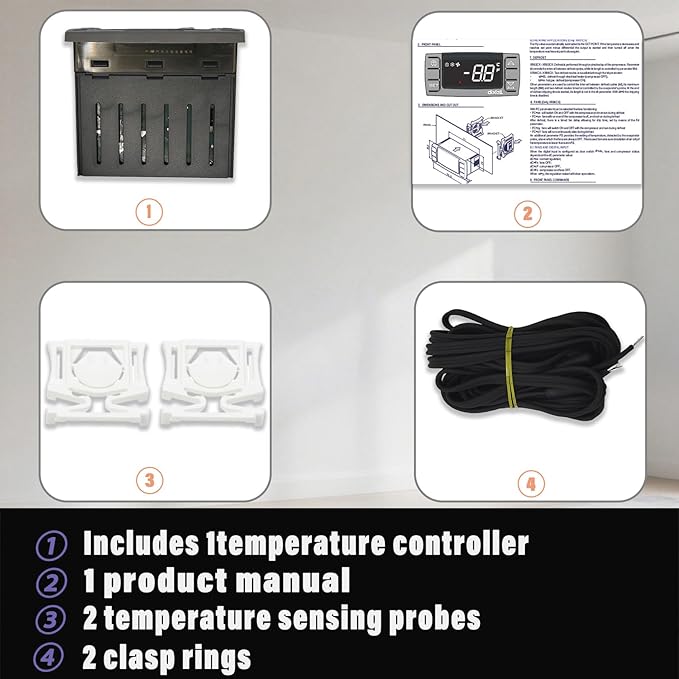 XR02CX-4N1F1 Temperature Controllers Refrigerator Digital Thermostat Controller for Fridges Freezers Heating Appliances 120V/50-60Hz with NTC Probe & Clasp