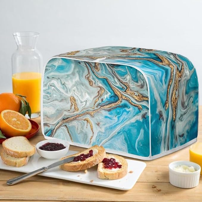 Teal Marble Toaster Dust Cover with Top Hook 2 Slice Kitchen Small Appliance Bread Toaster Oven Dustproof Cover Bakeware Protector