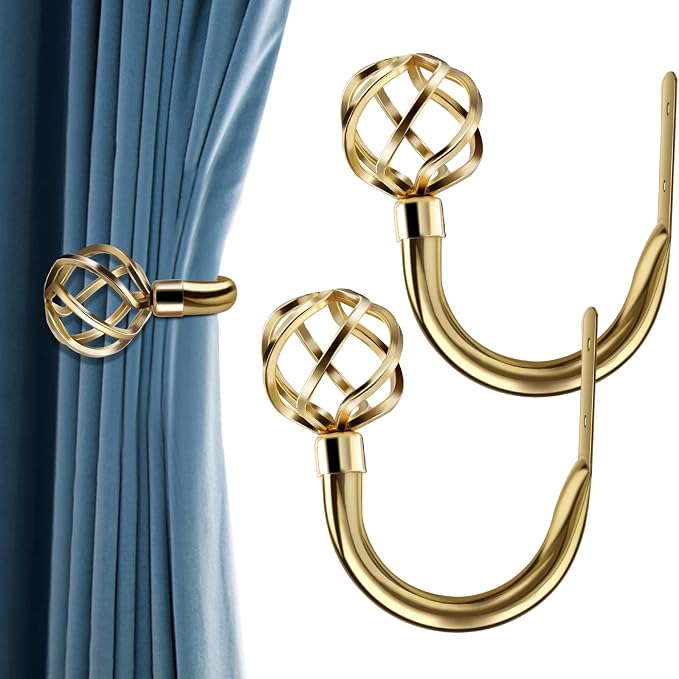 HIKMLK 2pcs Mirror Gold Curtain Holdbacks by HIKMLK