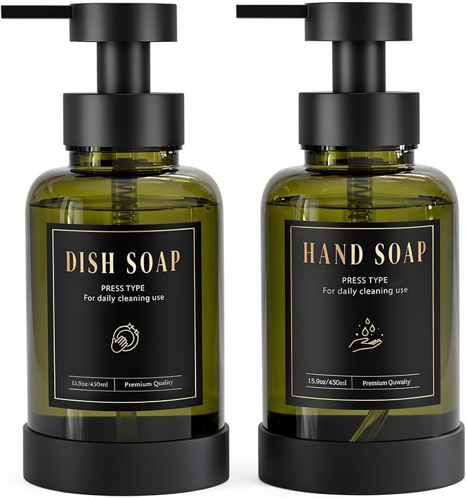 Luxspire Foaming Soap Dispenser 15oz Hand Soap Bottle, Olive Green, 2 Pack | by Luxspire