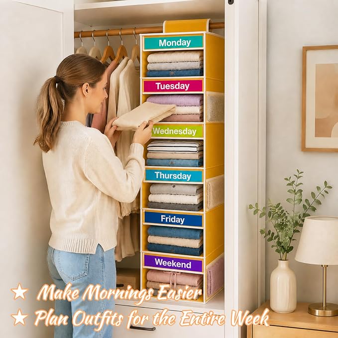 Weekly Clothes Organizer for Closet, 6-Shelf Hanging Closet Organizer - Image 6