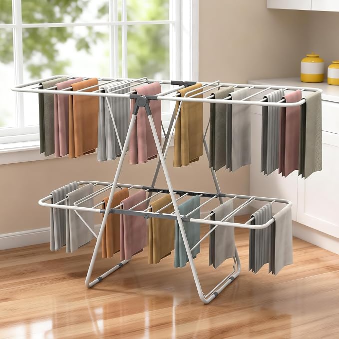 Clothes Drying Rack, 2-Tier Foldable Laundry Dryer Rack, Metal Height - Image 7