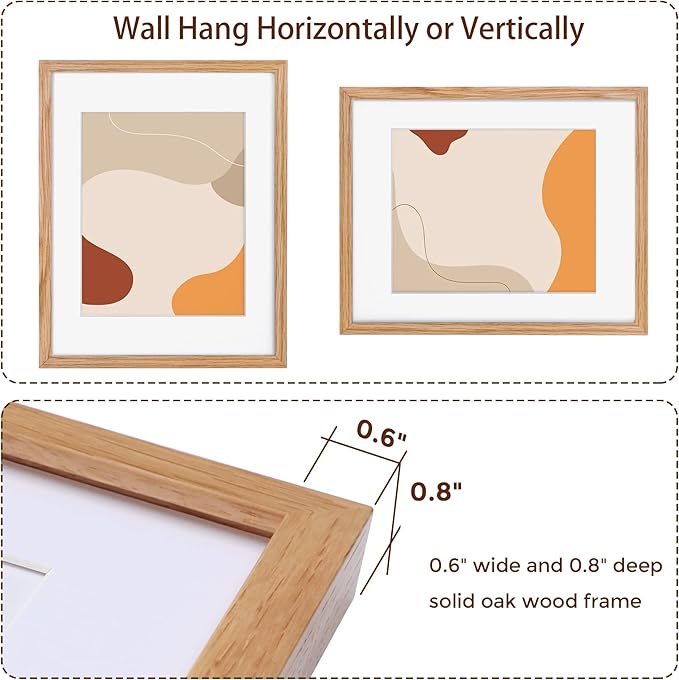 11x14 Picture Frames Set of 3, Light Wood 11 x 14 Frame for Wall, High-End Wood Oak Frame 11 by 14 with Tempered Glass, 11x14 Picture Frame Matted to 8x10, Rustic Frames 11x14 Inch, Oak Color