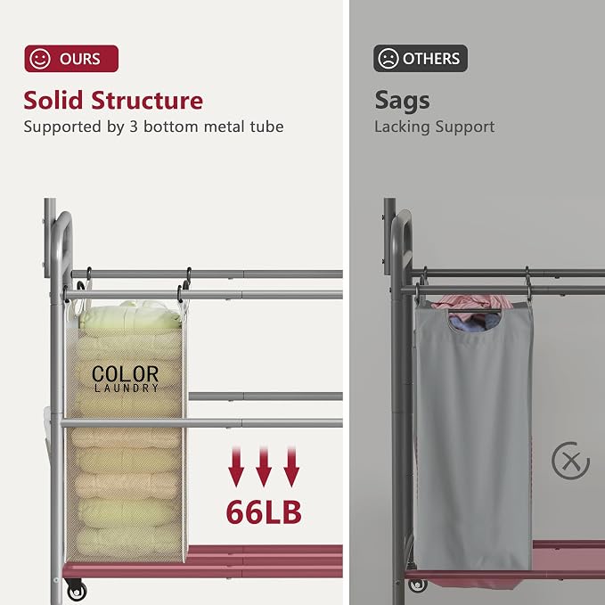 Tajsoon Laundry Hamper with Hanging Rack, Laundry Sorter 3 Section - Image 5