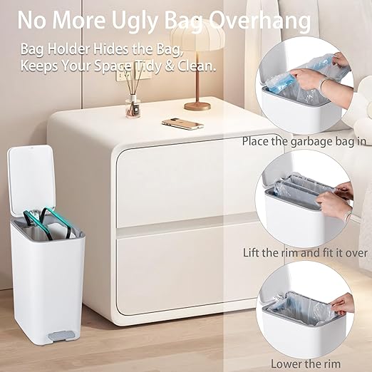 Small Bathroom Trash Can with Lid, 2.1 Gallon Slim Step Trash Can, Narrow - Image 5