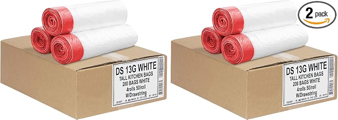 Aluf Plastics Tall Kitchen 13 Gallon Drawstring Trash Bags 0.9 MIL by AlufPlastics