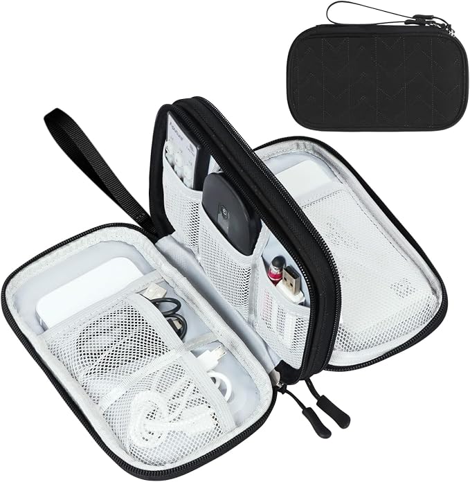 FYY Electronic Organizer, Travel Tech Pouch, Cable Organizer Black Quilted | by FYY