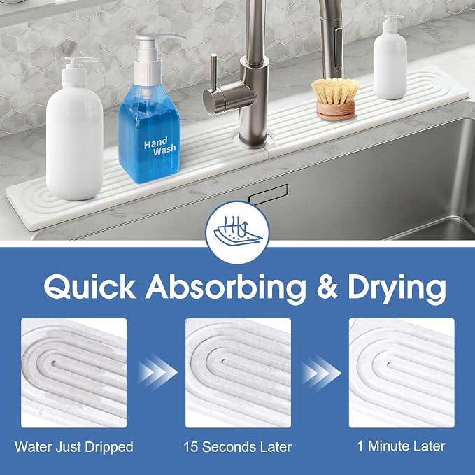 Faucet Mat for Kitchen Sink, Diatomite Drying Stone Mat Sink Protector - Image 5