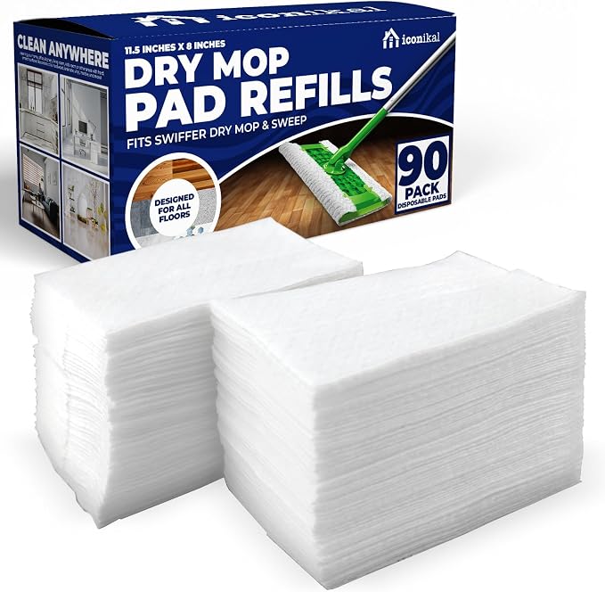 Iconikal Dry Mop Pad Refills 90-Pack Fits Swiffer 11.5x8 by Iconikal
