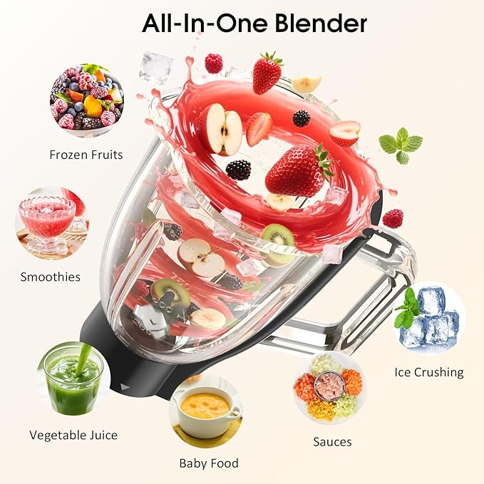 Stand Mixer, 7-IN-1 6.5QT 660W Multifunctional Electric Kitchen Mixers with Blender, Meat Grinder, Dough Hook, Whisk and Beater, 8-Speed Food Mixer for Baking, Cooking, Food Processing, Black