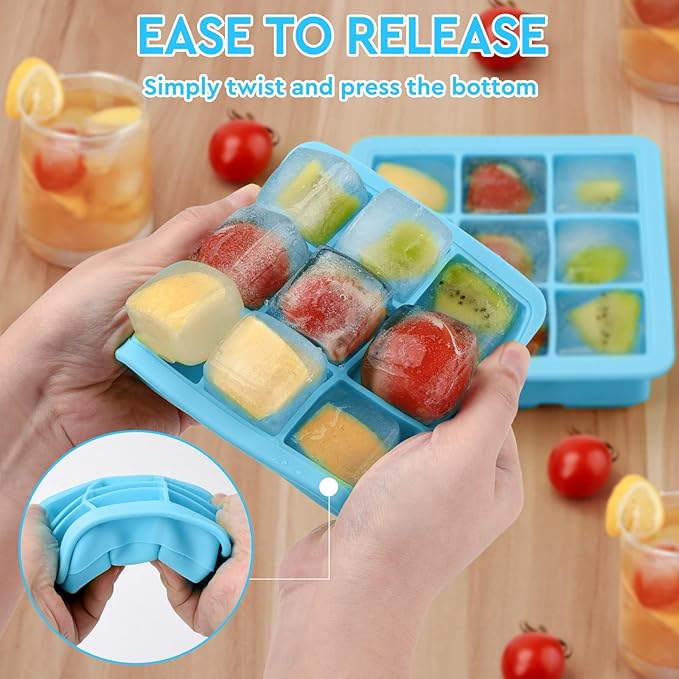 2 Pack Silicone Ice Cube Tray,Small Ice Trays for Freezer,Ice Cube Trays for Mini Fridge Freezer with Cover,Square Ice Cube mold for Cocktail,Coffee,Drinks,Baby Food,BPA Free,Ice molds