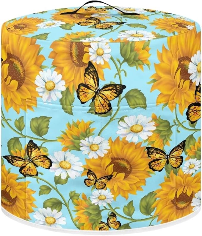Butterfly and Sunflower Kitchen Decor Accessories Appliance Dust Cover for Electric Pressure Cooker/Air Fryer/Rice Cooker/Steamer/Toaster,Pressure Cooker Cover 3 qt