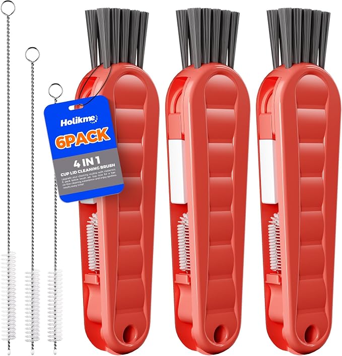 Holikme 6 Pack 4 in 1 Cup Lid Cleaning Brush 3 Straws Bottle Brush, Silicone by Holikme