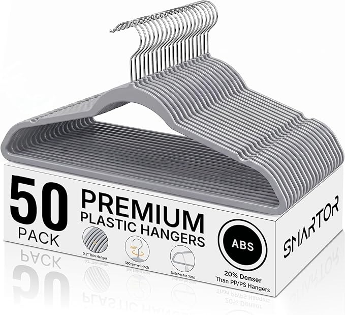 Plastic Hangers 50 Pack, Thin Hangers by Smartor