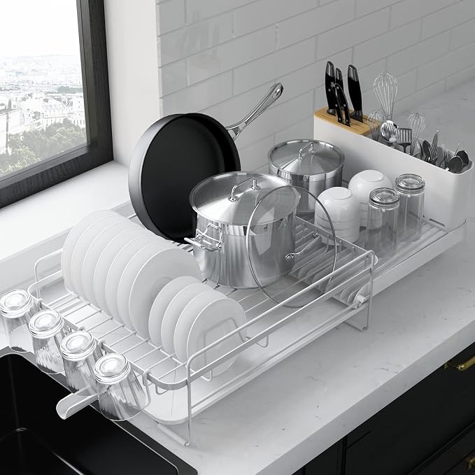 Kitsure Extendable Dish Drying Rack, 19.2"-26.7" L x 12.9" W, Anti-Rust Dish by Kitsure