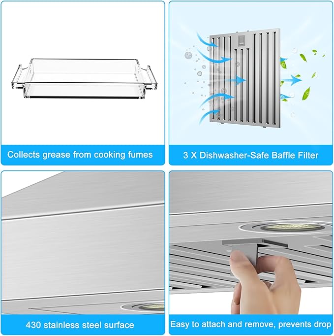 36 inch Range Hood Wall Mount, 1200 CFM with 4-Speed Gesture Sensing & Touch Control, Stainless Steel Ducted Kitchen Stove Vent Hoods with 2 LED Lights, Time Setting, Dishwasher-Safe Baffle Filters