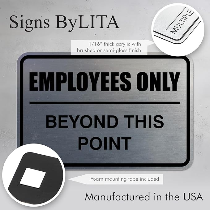All Quality Classic Framed Employees Only Beyond This Point Wall or Door Sign | Easy to Install Business Signage - Medium (Dark Brown) 1 Pack