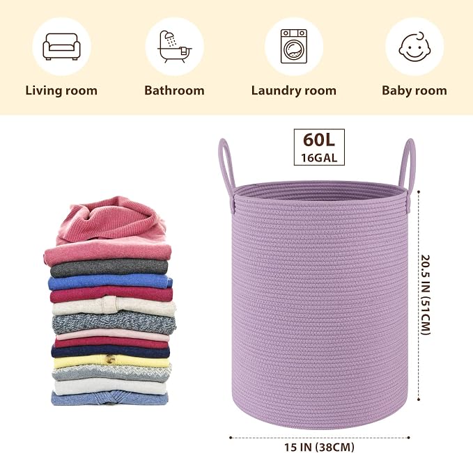 OIAHOMY 60L Nursery Hamper Laundry Basket Laundry Hamper Purple - Image 2