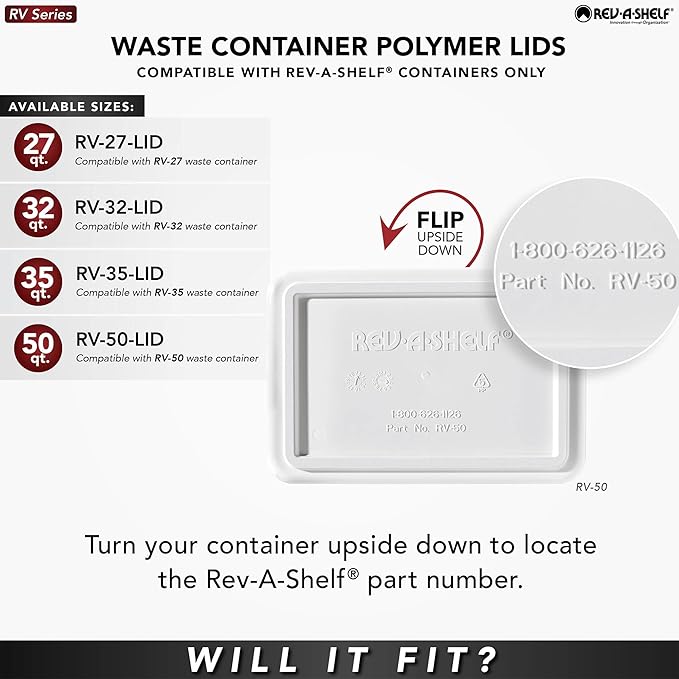 Rev-A-Shelf 35 Quart Garbage Can Lid for Base Kitchen and Bathroom Cabinet, Replacement Plastic Trash Bin Lid Only, Black, RV-35-LID-18-1-40, (2 Pack)