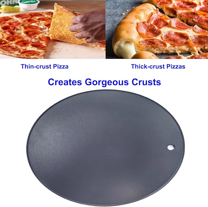 XL Round Pizza Steel 16.9" - 3D Cast Creates Gorgeous Crusts, Enamelled Cast Iron Baking Stone For Oven, Round Griddle, Speed & Even Heating Baking Steel Griddle,