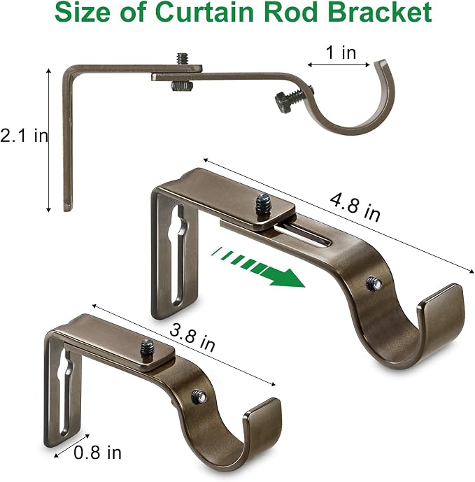 LLPJS Curtain Rod Bracket Adjustable, Drapery Rod Holder Hooks Support Hangers - Image 6