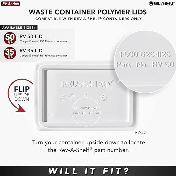 Rev-A-Shelf 50 Qt Under Sink Garbage Can Lid, Kitchen and Bathroom Cabinet, Replacement Plastic Trash Bin Lid Only, White, RV-50-LID-1-1-40, 2 Pack