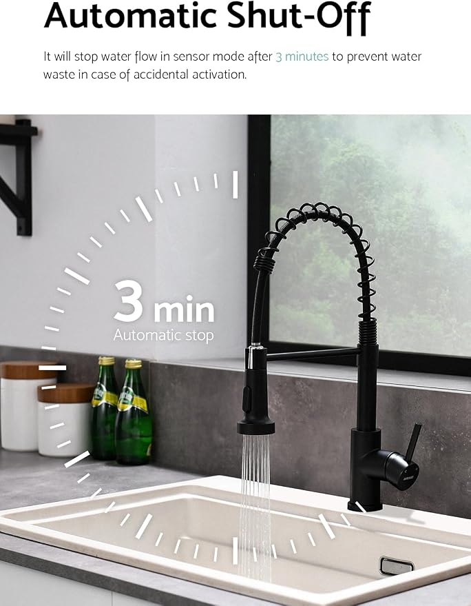 WEWE Touchless Kitchen Faucet, 2-Mode Sprayer, Matte Black, Pull-Down | 17-Inch - Image 5