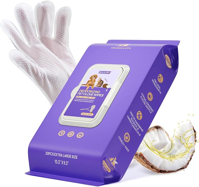 HICC PET Dog Wipes for Dogs & Cats, Glove Design, Head-to-Tail Grooming by HICCPET