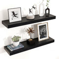 Floating Shelves for Wall 24"W x 6.7"D x 1.37"H, Engineered Wood Wall Shelves with Invisible Brackets for Living Room Bedroom Bathroom Office Kitchen Decor and Storage, Black Finish, Set of 2