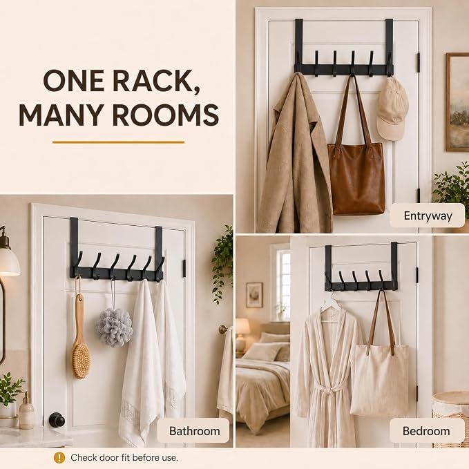 Peasulin Over The Door Hooks, 2 Pack Black Door Hanger Rack | - Image 6