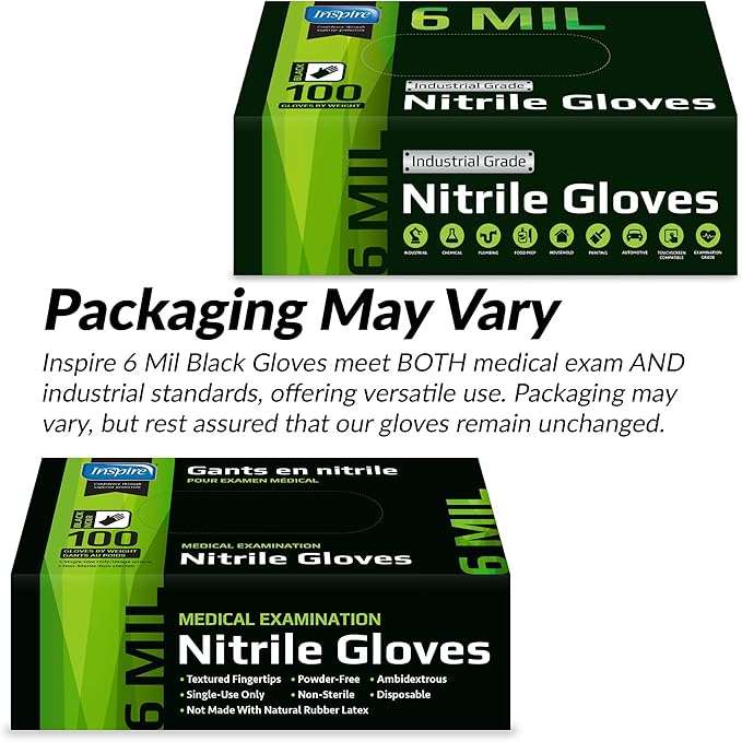 Inspire Black Nitrile Gloves HEAVY DUTY 6 Mil Nitrile Chemical Resistant - Image 6
