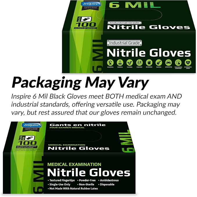 Inspire 6 or 8 Mil HEAVY DUTY Stretch Nitrile Black Gloves Disposable Latex Free - Image 6