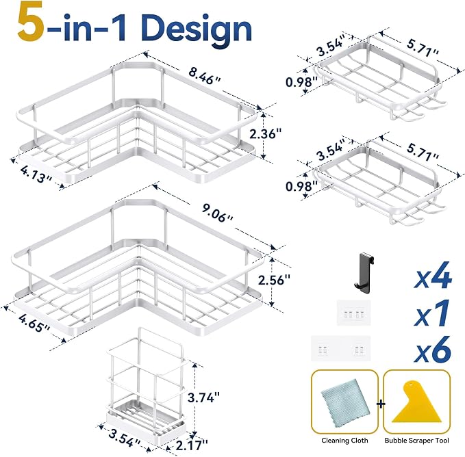 YASONIC Corner Shower Caddy Adhesive, 100% Rustproof Shower Organizer - Image 7