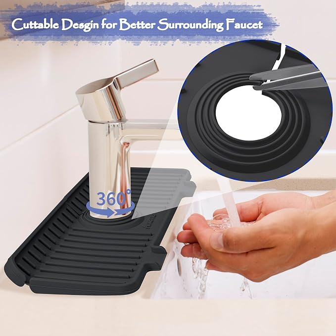 Amerner Kitchen Sink Splash Guard, 10° Large Slope & Adaptable Hole Faucet Mat - Image 4