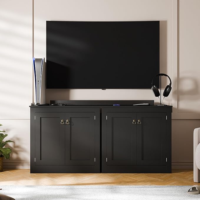 Cozy Castle Buffet Cabinet with Storage - Kitchen Storage Cabinet Wood Console Table Coffee Bar Accent Cabinets for Living Room Dining Room Entryway Black 31.5" W