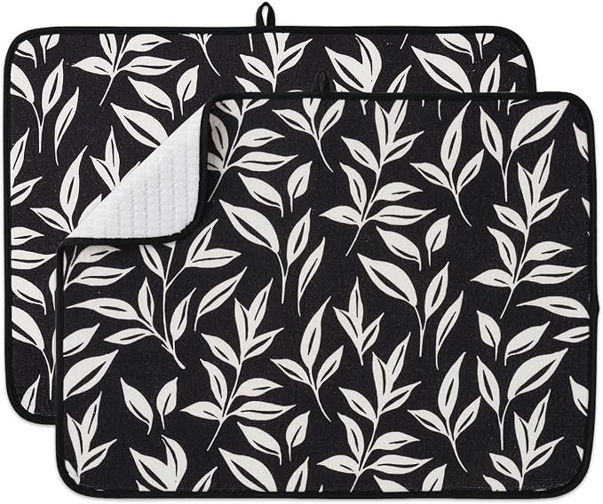 FRESHMINT Dish Drying Mats 2 Pack, Verdant Leaves | Quick Dry, Ultra Absorbent by FRESHMINT