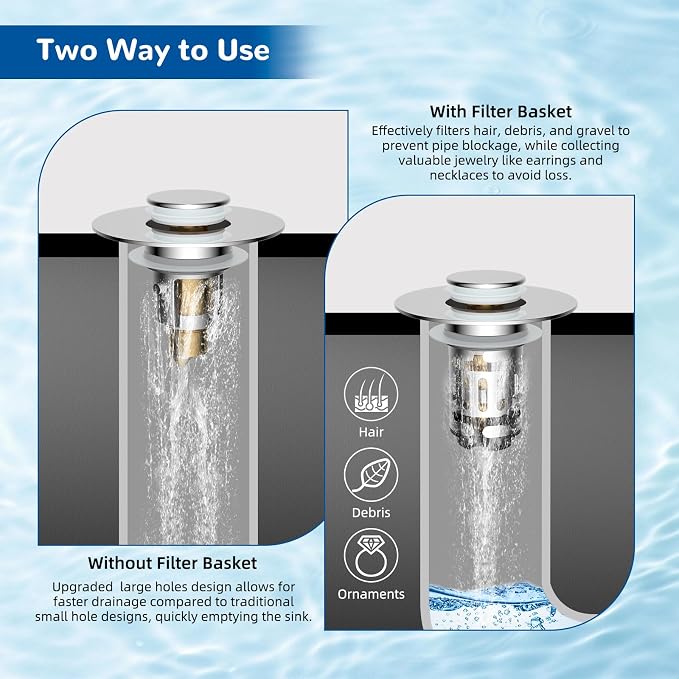 Hibbent 3 PCS Upgraded 3 in 1 Bathroom Sink Drain Strainer, Pop Up Stopper | - Image 3
