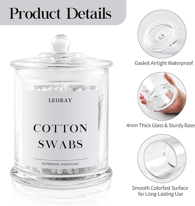 LEORAY 3 Pack Glass Qtip Holder Dispenser - Image 3