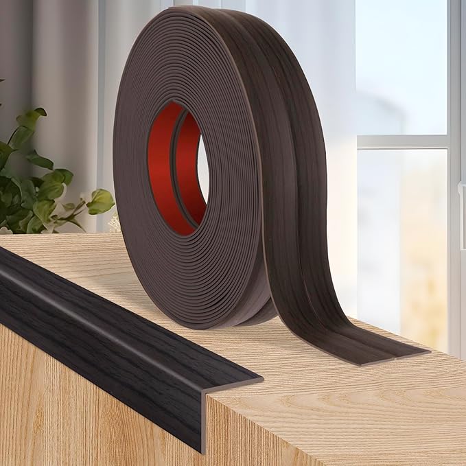 Flexible Wall Corner Protector Moulding Trim Peel and Stick Wall Corner Guards Edge Protector Self Adhesive Molding Trim Strip for Edge Ceiling (Dark Walnut Wood Grain, 0.8 in x 40 Ft)