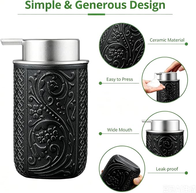 12OZ/350ML Ceramic Foaming Soap Dispenser Empty Hand Soap Dispenser Refillable - Image 4
