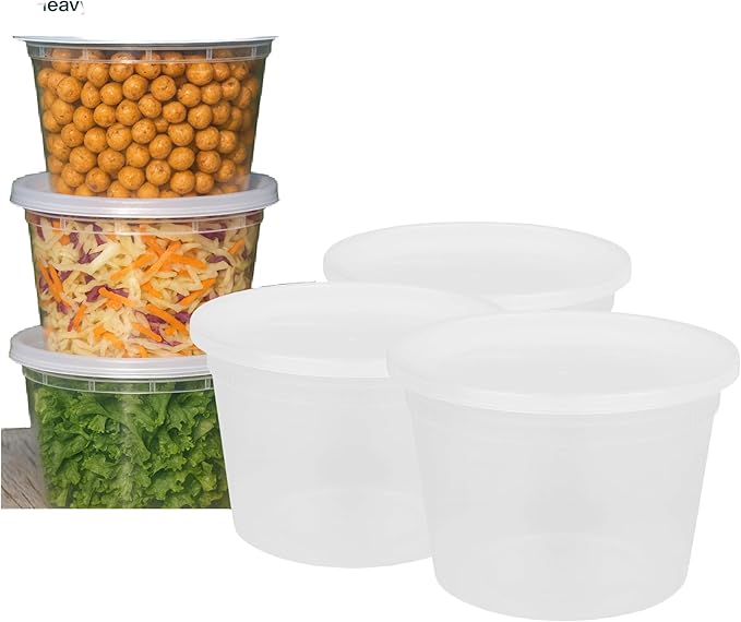 16oz [50 set] Heavy Duty Plastic Deli Container | BPA-Free Food Storage with Airtight Leak‑Proof Lids | Microwave, Freezer & Dishwasher Safe – Stackable, Bulk Reusable Soup & Meal Prep Tub