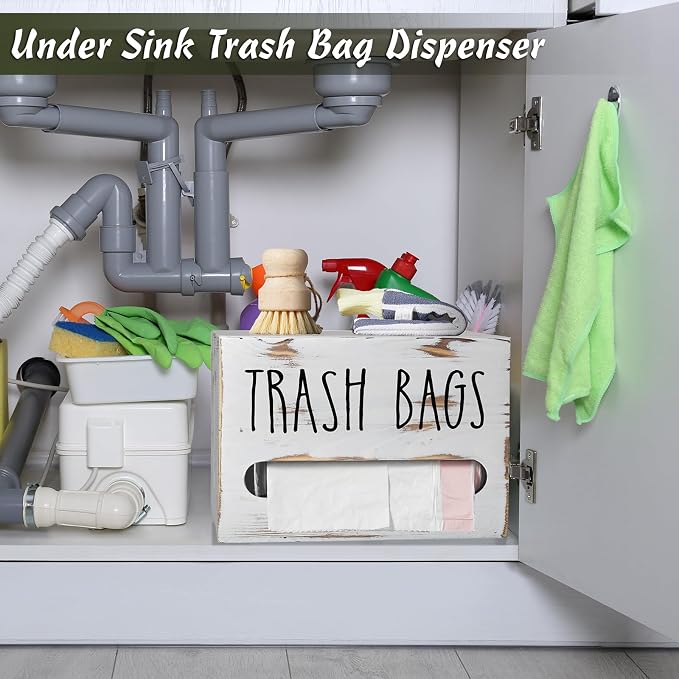 DRASTAR Trash Bag Holder, Wooden Stackable Trash bag Dispenser Wall Mount - Image 4