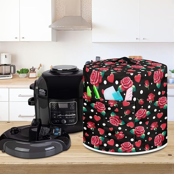 Dust Cover for 3 Quart Instant Pot and Extra Accessories,Red Rose Print Dust Proof Easy to Clean Pressure Cooker Cover Electric Appliance Cover Air Fryer Accessories with Pocket