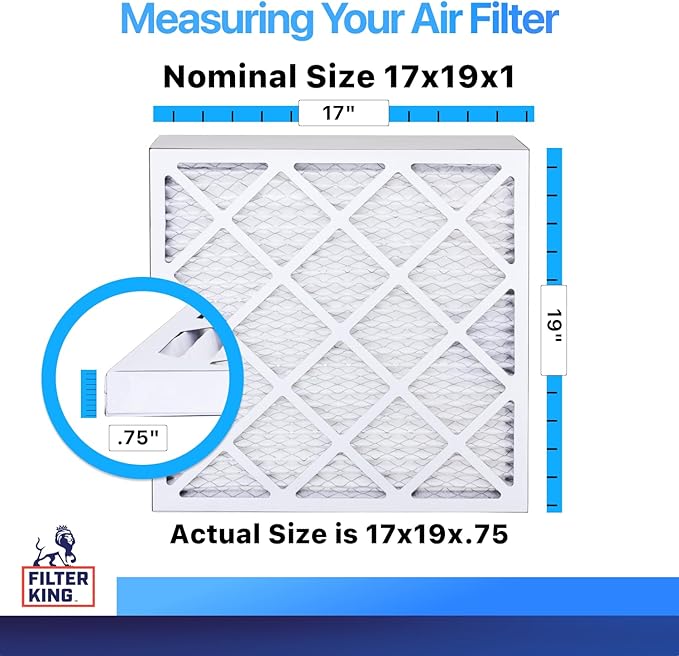Filter King 17x19x1 Air Filter | 3-PACK | MERV 8 HVAC Pleated A/C Furnace Filters | MADE IN USA | Actual Size: 17 x 19 x .75"