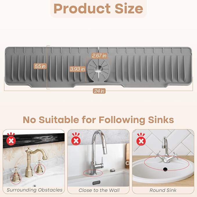 24 Inch Faucet Mat for Kitchen Sink, Kitchen Sink Splash Guard | Sink Protector - Image 2