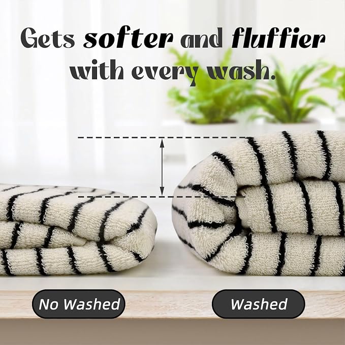 8 Piece Black and Ivory Towel Set, Super Soft & Absorbent Cotton Striped | - Image 6