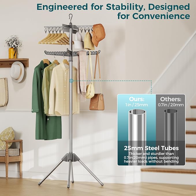 KINGBOARD Clothes Drying Rack, 72-Inch 2-Tier Stainless Steel, 27 Hanger Holes - Image 7