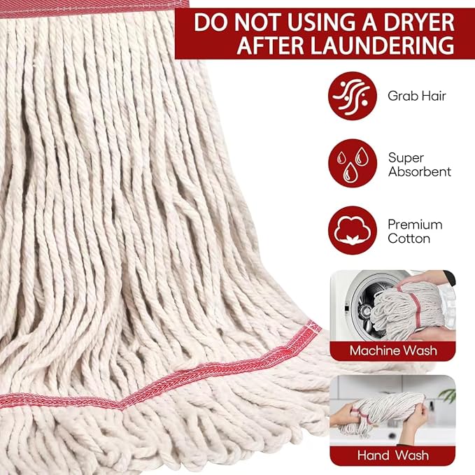 Matthew Cleaning Pack of 12 Heavy Duty Commercial White Mop Head Replacement - Image 3
