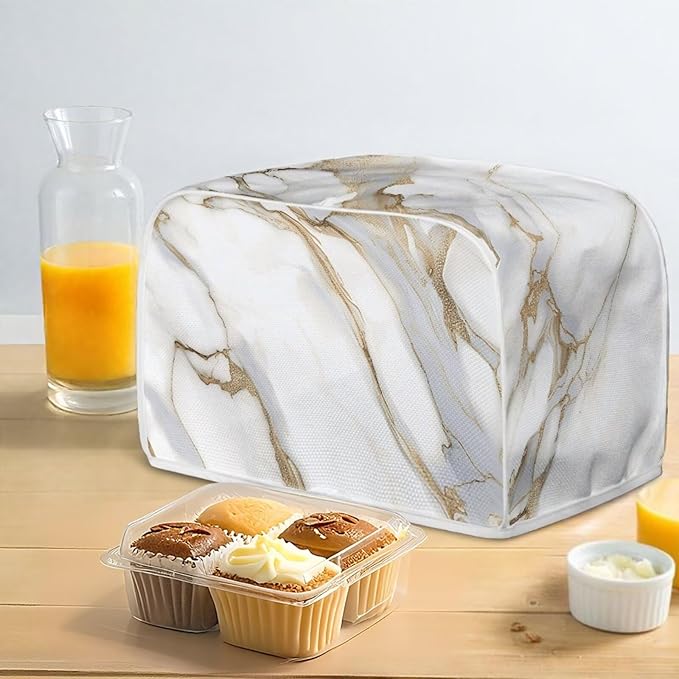 White Marble Print Bread Machine Cover Fits Most Standard 2 Slice Toasters Kitchen Appliance Protectors Keeps Toaster Clean Anti Dust & Fingerprint